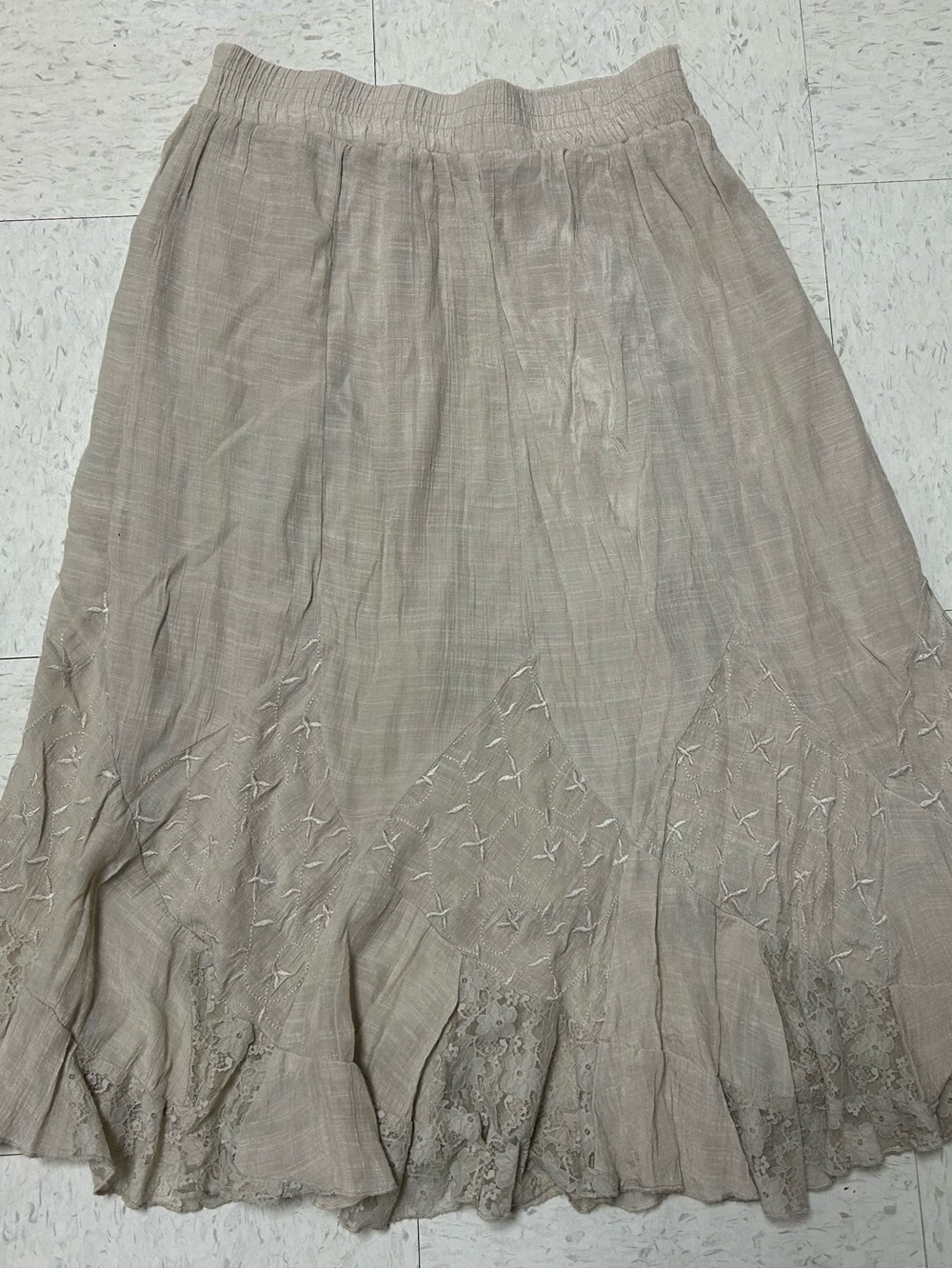 Krazy Kat Cream Boho Lace Trim Midi Skirt Elastic Waist S Boho Cottagecore - Picture 4 of 6